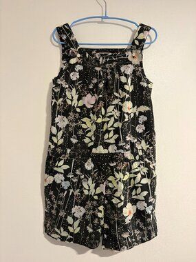 Bonpoint black liberty print flower romper with pockets size 8